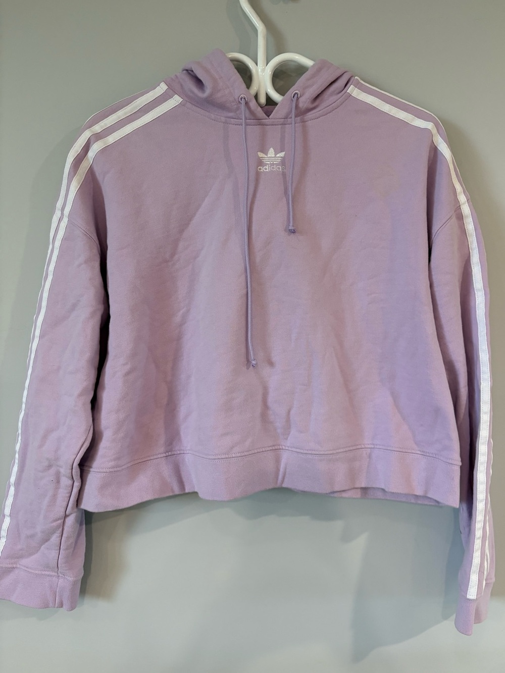 ADIDAS Lavender Cropped Turtleneck Hoodie with White Stripes